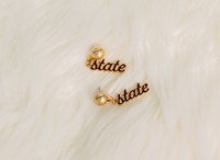 Canvas Style State Script Dangle Earrings