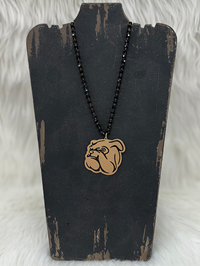 Maroon Beads Gold Bulldog Face Necklace