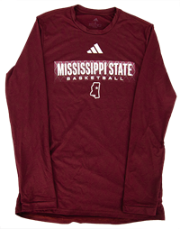 Adidas Mississippi State Basketball above State Shape Long Sleeve Tee